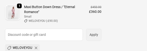 Screenshot of the Jessica Russell Flint discount code working