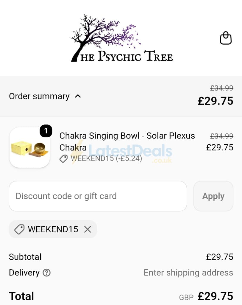 Screenshot of the The Psychic Tree discount code working