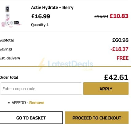 Screenshot of the Healthspan UK Elite discount code working