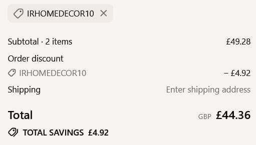 Screenshot of the Imperial Rooms discount code working