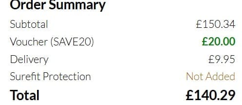 Screenshot of the Blindsdirect discount code working