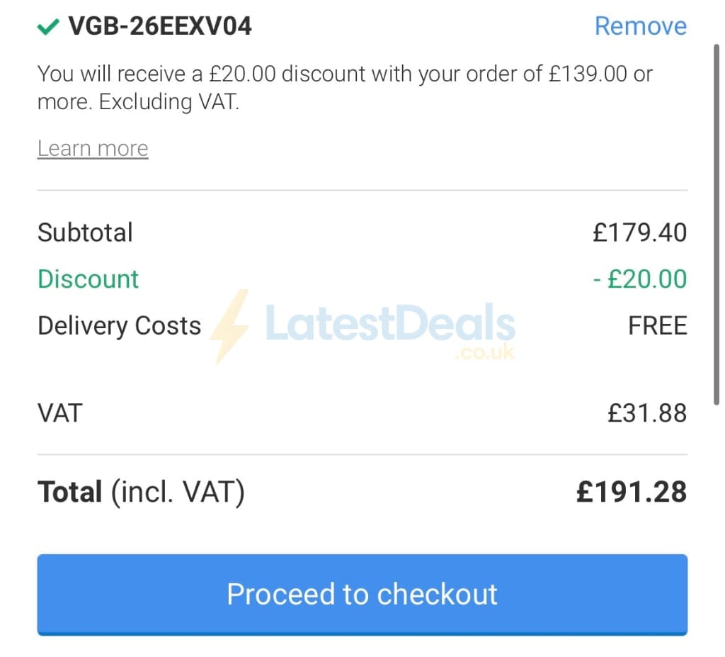 Screenshot of the Viking Direct discount code working