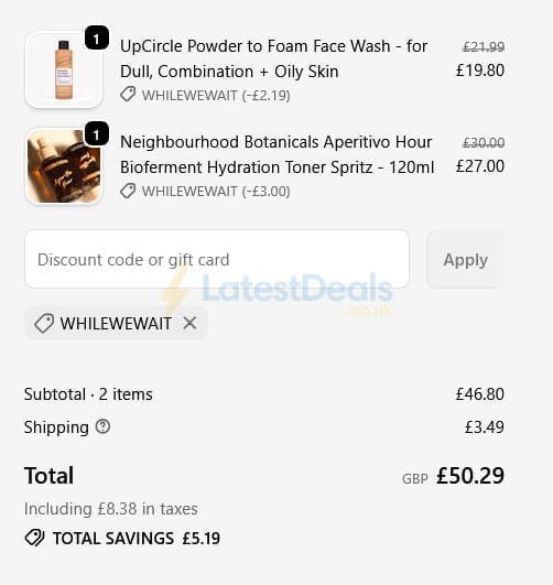 Screenshot of the Plastic Freedom discount code working