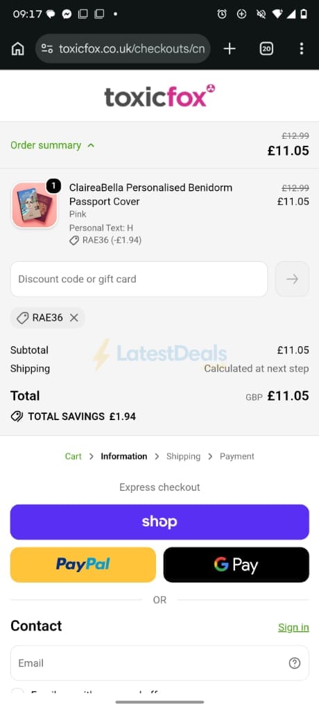 Screenshot of the Toxicfox discount code working