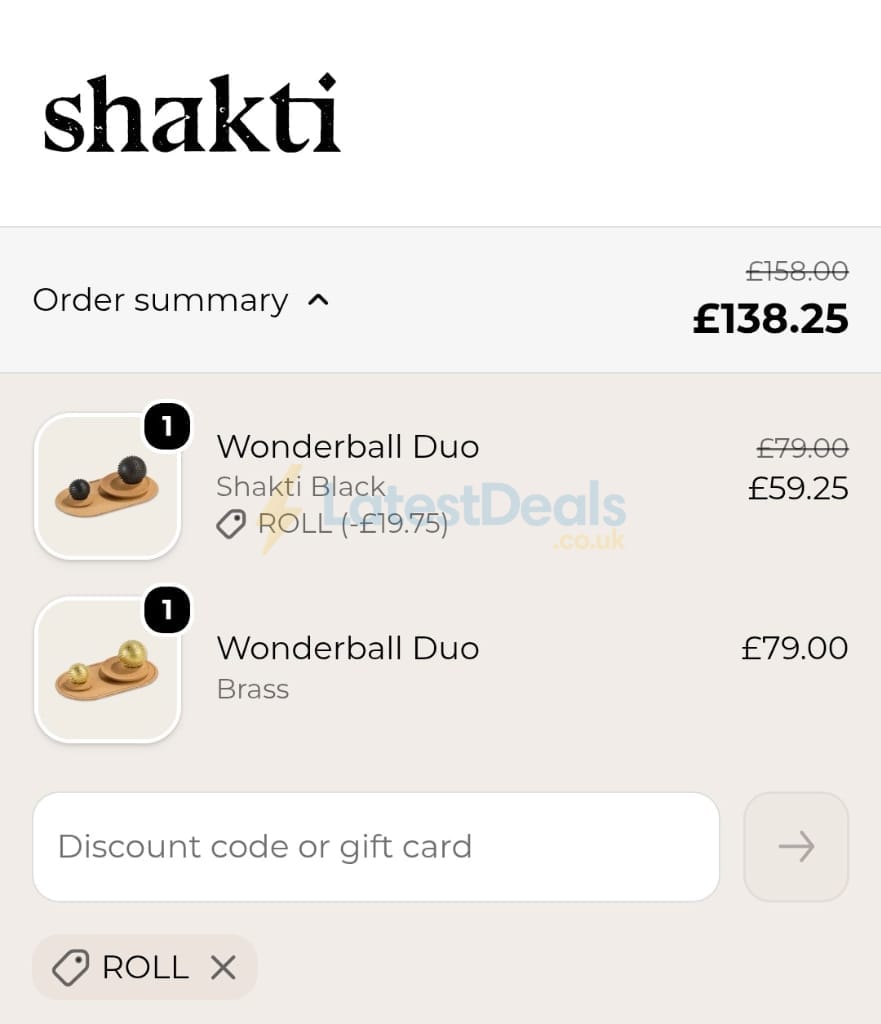 Screenshot of the Shakti Mat discount code working