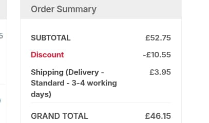 Screenshot of the Baker Ross discount code working