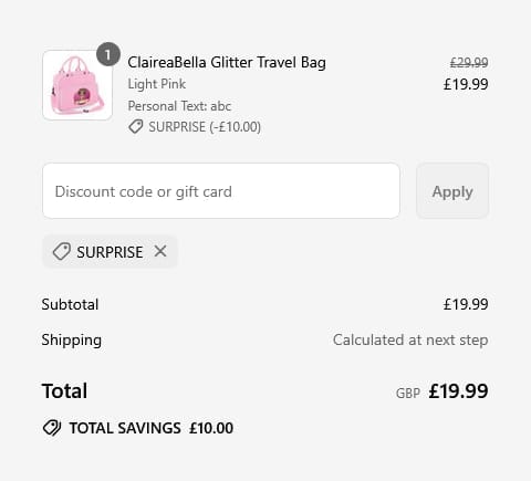 Screenshot of the Toxicfox discount code working
