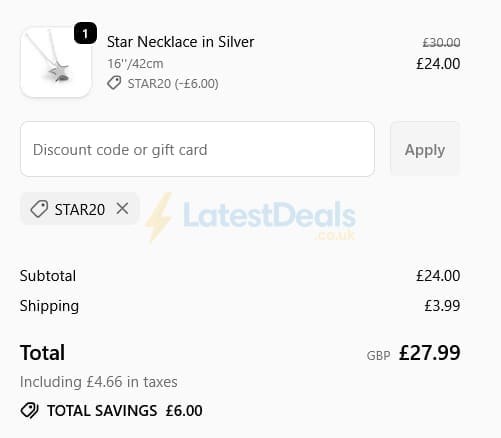 Screenshot of the Henryka discount code working