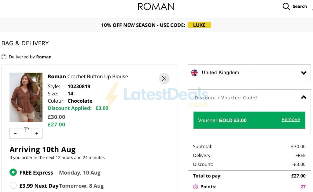 Screenshot of the Roman discount code working