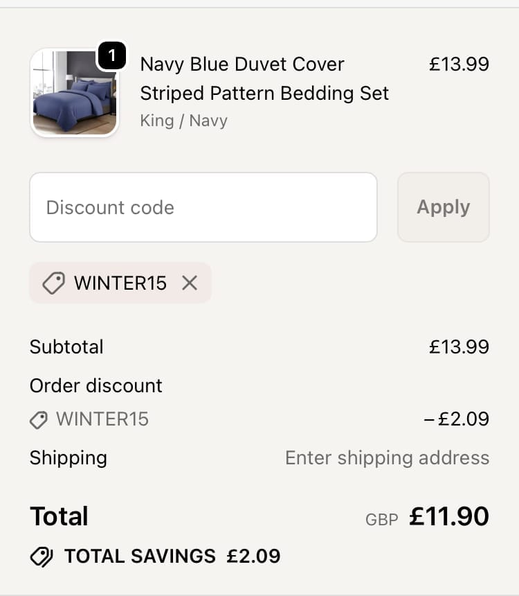 Screenshot of the Imperial Rooms discount code working