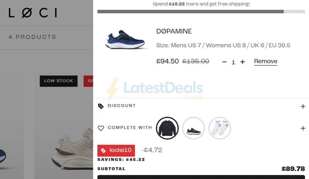 Screenshot of the LOCI discount code working