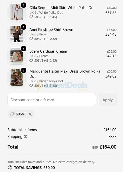 Screenshot of the Princess Polly discount code working