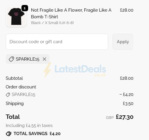 Screenshot of the The Spark Company discount code working