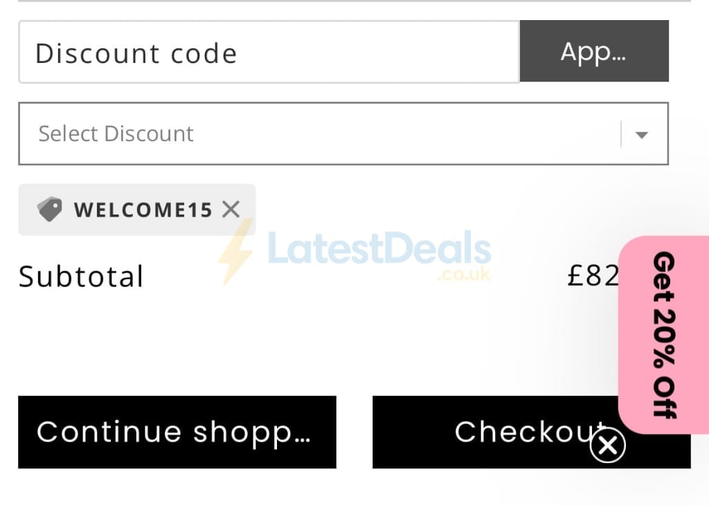 Screenshot of the Vieve discount code working