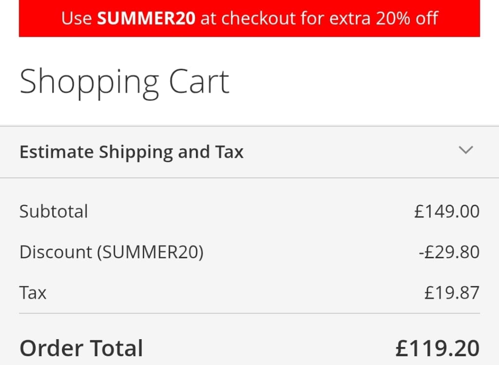 Screenshot of the Scorpion Shoes discount code working