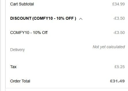 Screenshot of the RUComfy Bean Bags discount code working