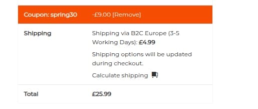 Screenshot of the Rainy Days discount code working