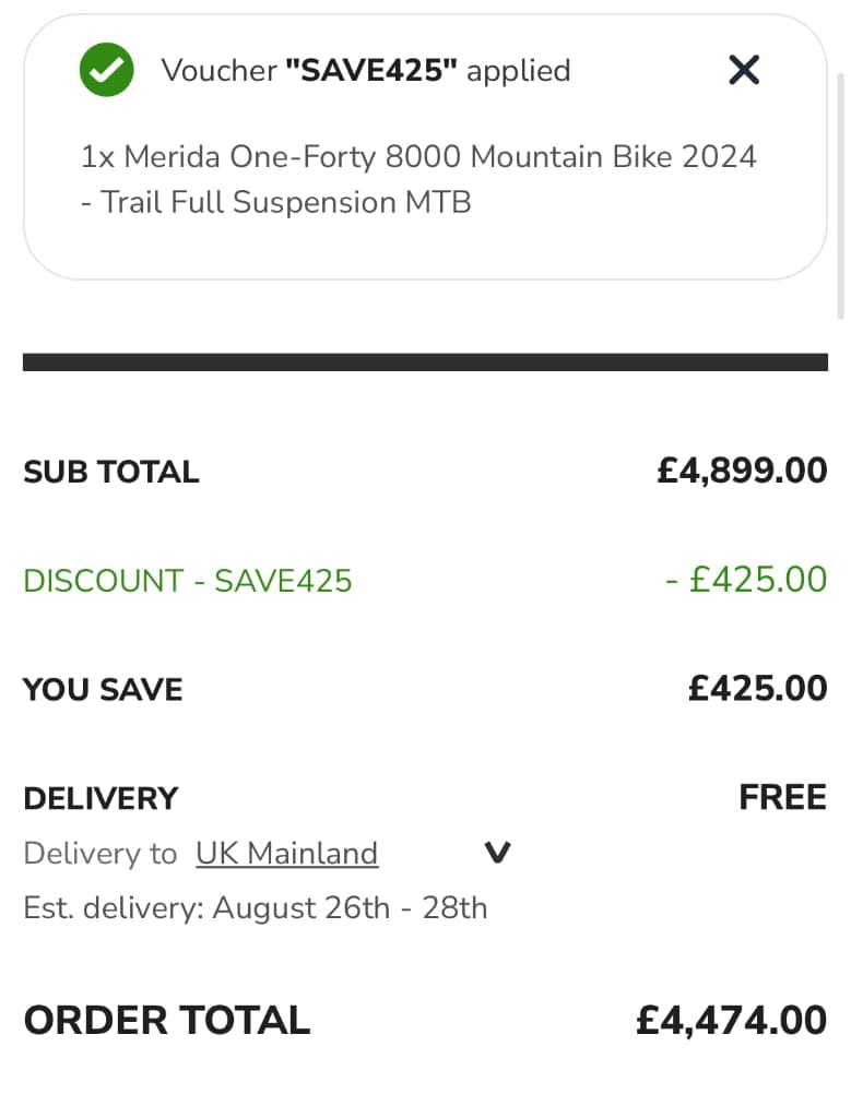 Screenshot of the Tredz Limited discount code working