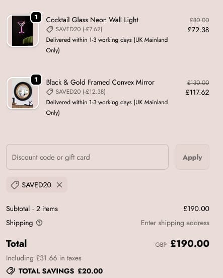 Screenshot of the Rockett St George discount code working