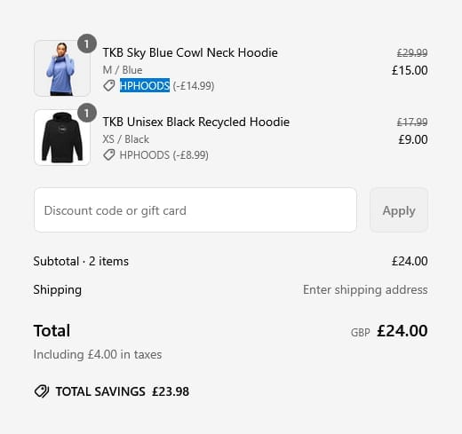 Screenshot of the Tikiboo discount code working