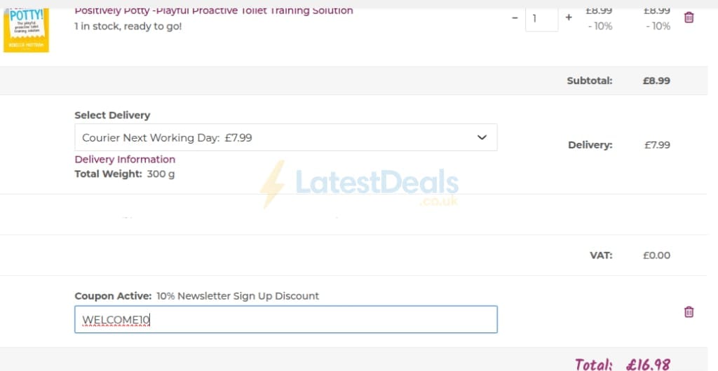 Screenshot of the The Nappy Lady discount code working