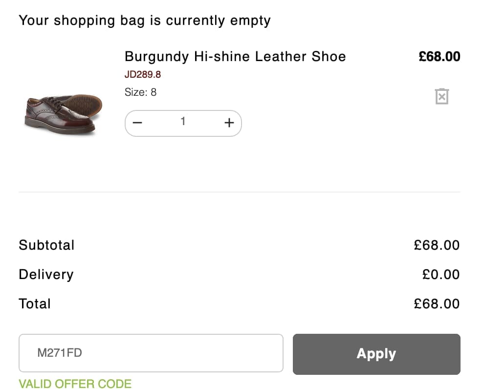 Screenshot of the Jolliman discount code working