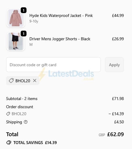 Screenshot of the Animal discount code working