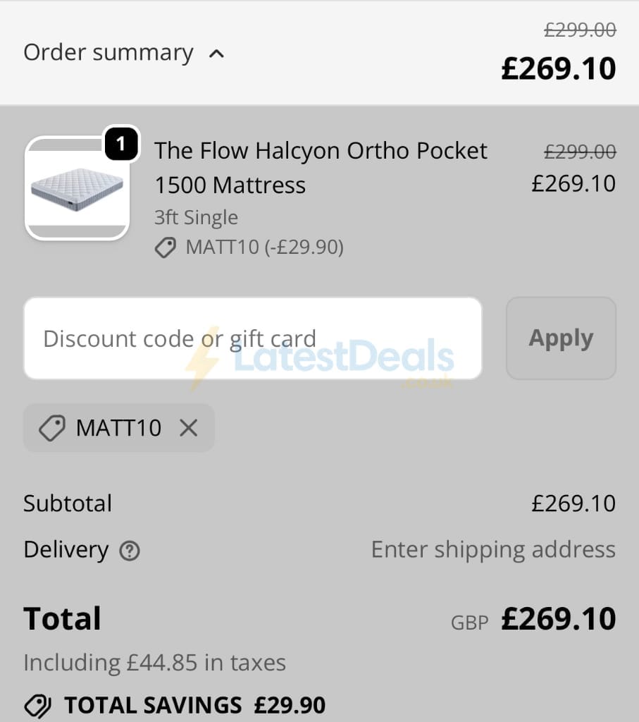 Screenshot of the The Oak Bed Store discount code working