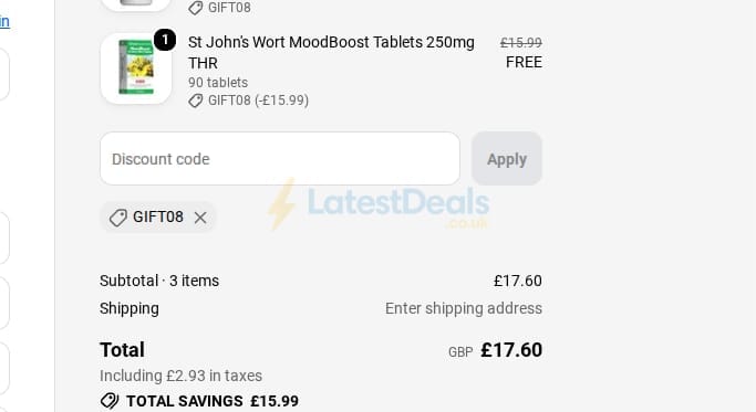Screenshot of the SimplySupplements discount code working