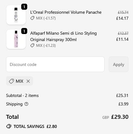 Screenshot of the LuxuriousLook discount code working