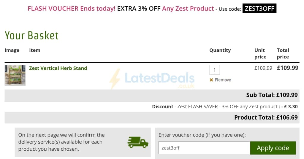 Screenshot of the One Garden discount code working
