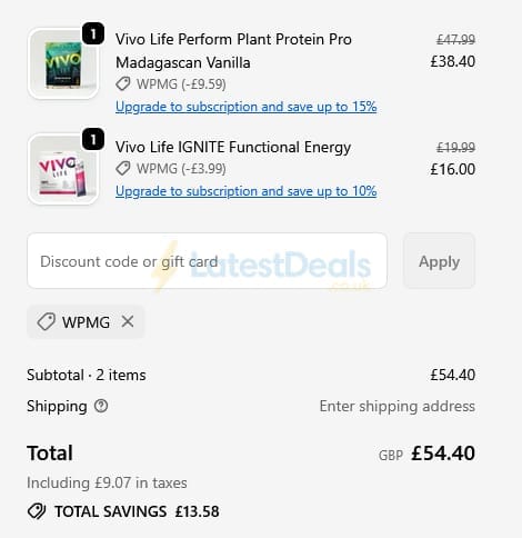 Screenshot of the W-Wellness discount code working
