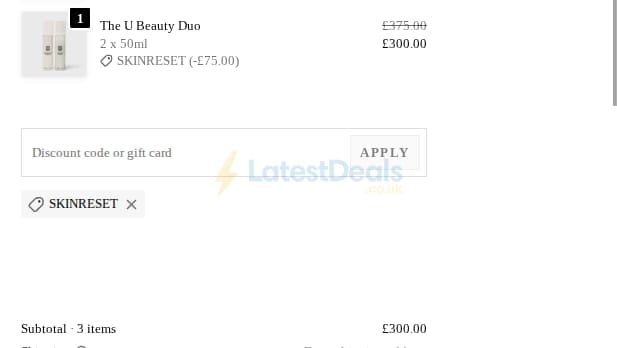 Screenshot of the U Beauty discount code working