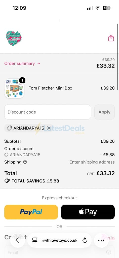 Screenshot of the Jade With Love Toys discount code working