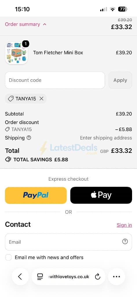 Screenshot of the Jade With Love Toys discount code working