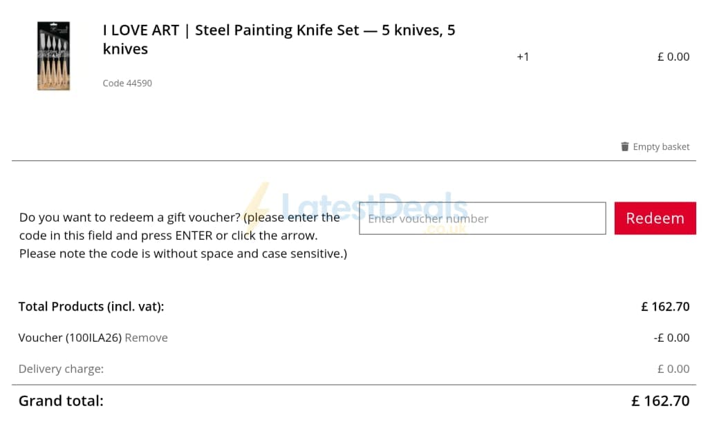 Screenshot of the GreatArt discount code working