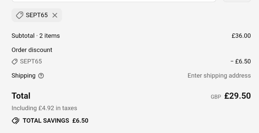 Screenshot of the Wunderbrow discount code working