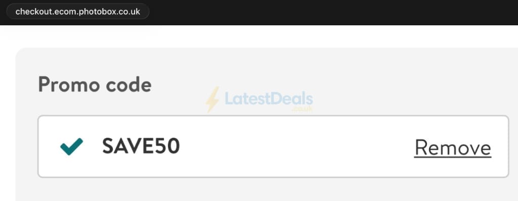 Screenshot of the Photobox discount code working