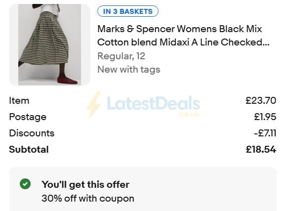 Screenshot of the ebay discount code working