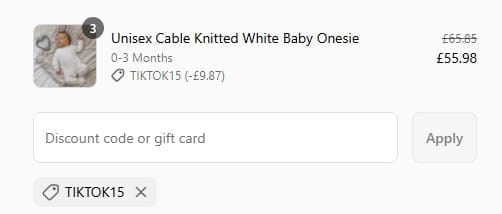 Screenshot of the Millie & Ralph discount code working