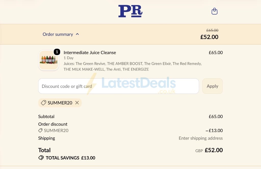 Screenshot of the Presscription discount code working