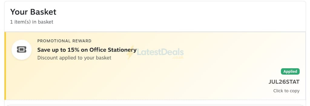 Screenshot of the Staples discount code working