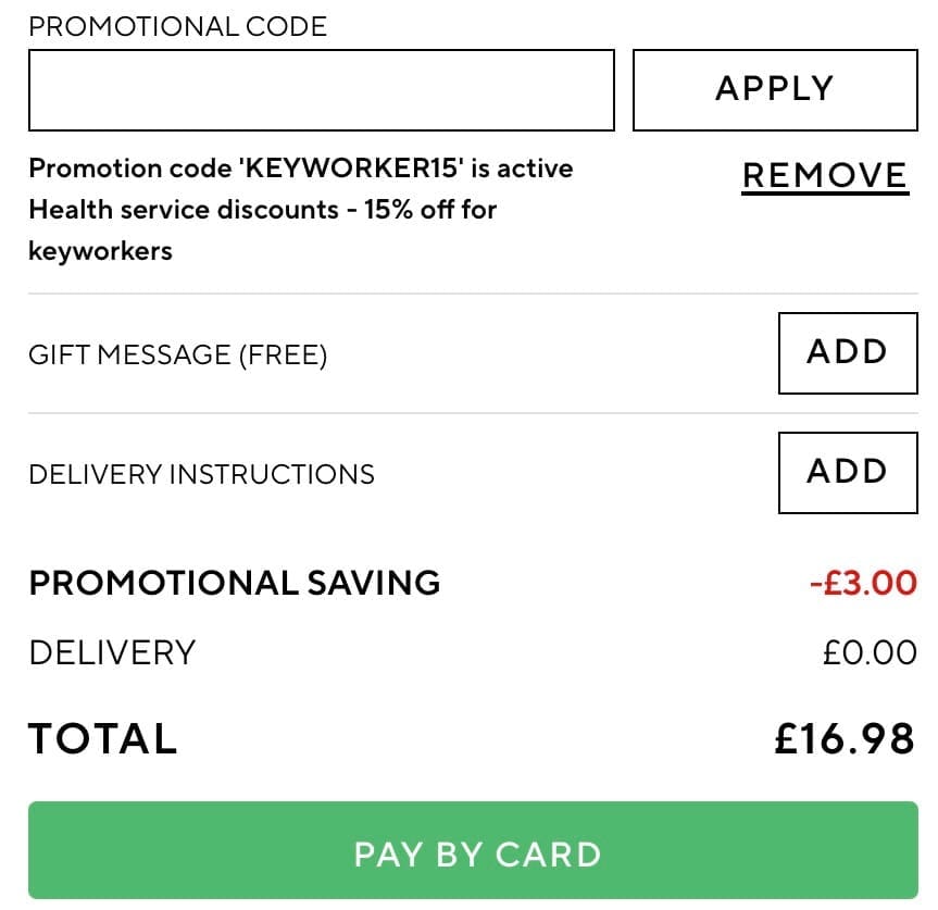 Screenshot of the Sock Shop discount code working