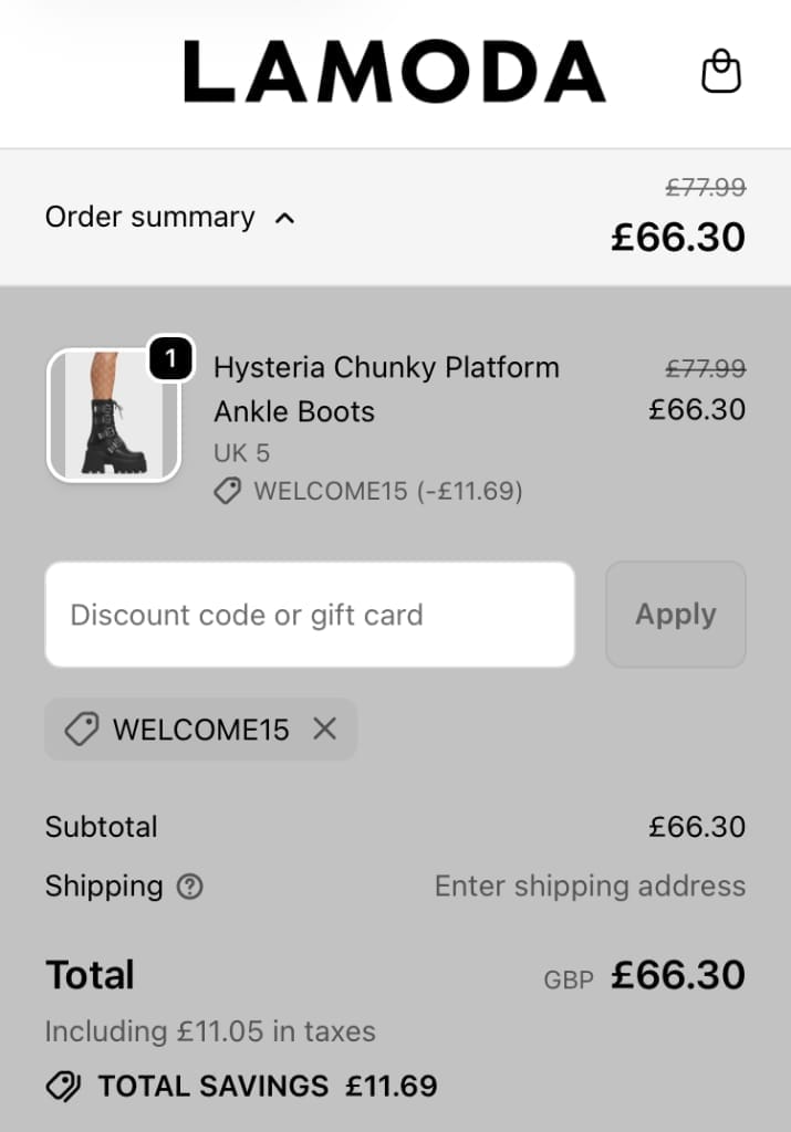 Screenshot of the Lamoda discount code working