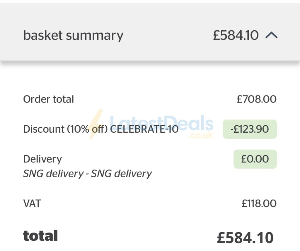 Screenshot of the Silentnight discount code working