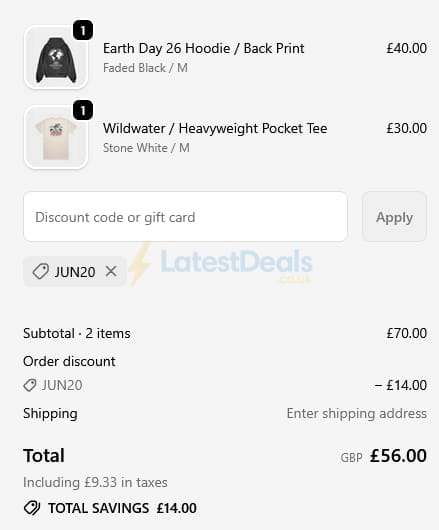 Screenshot of the High Hope discount code working