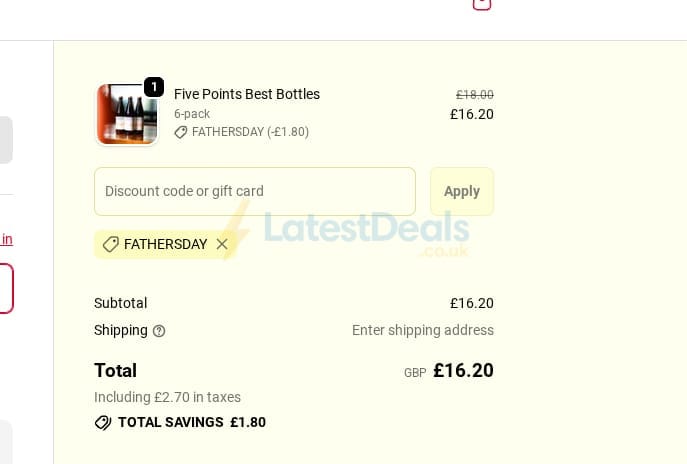 Screenshot of the The Five Points Brewing Company discount code working