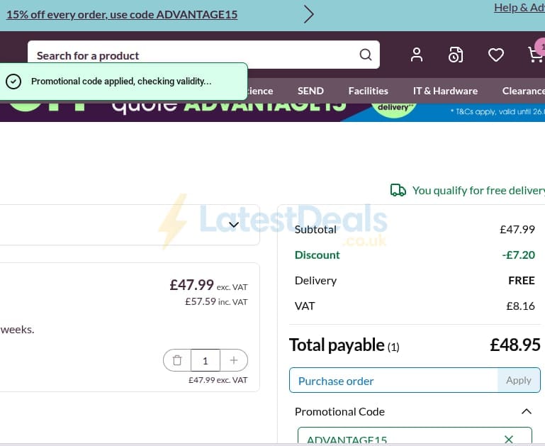 Screenshot of the Hope Education discount code working
