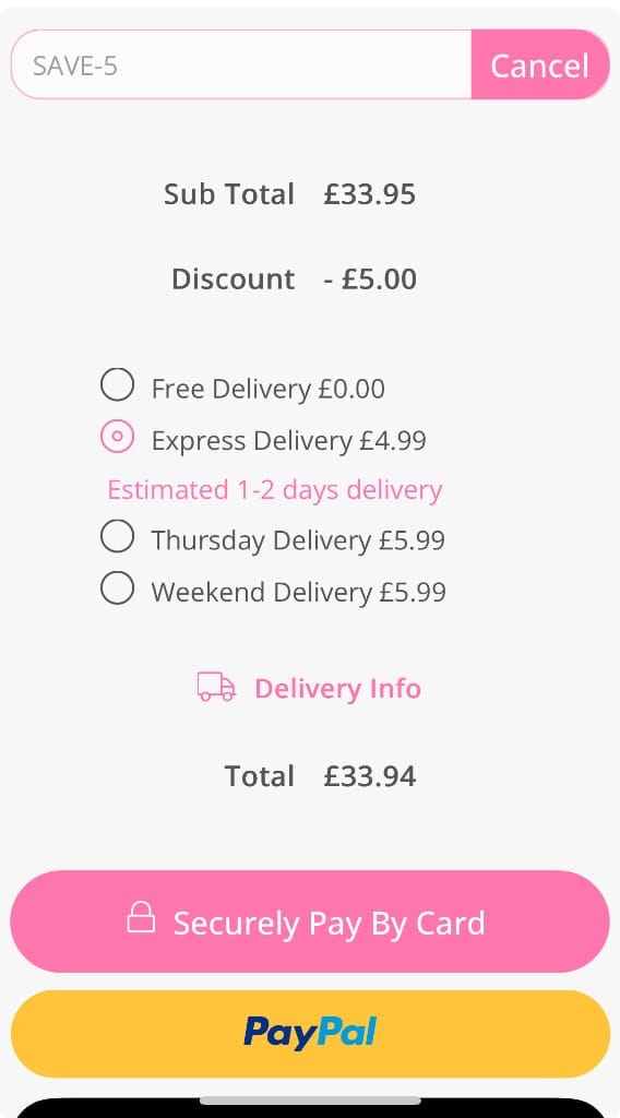 Screenshot of the Personalised Gifts Shop discount code working