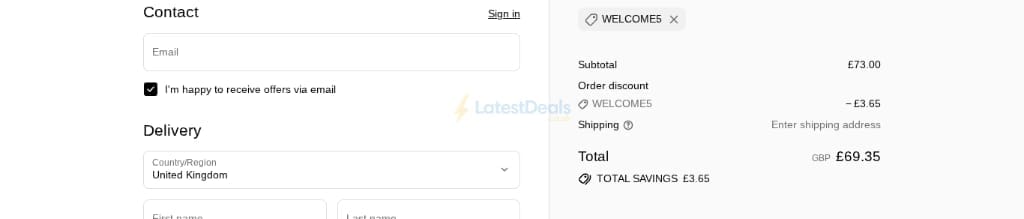 Screenshot of the Home Cosmetics discount code working